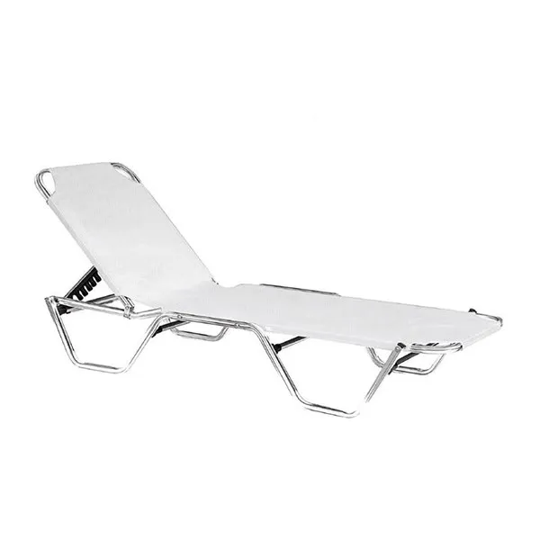 Шезлонг с алуминиева тръбна конструкция и 5 позиции на регулиране на облегалката Къмпинг бял