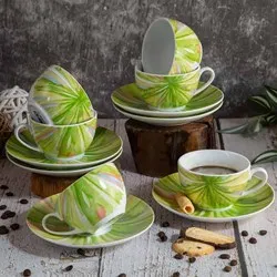 Сервиз за кафе от 12 елемента Зелени цветя