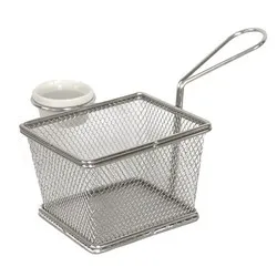 Кошничка за сервиране срамекин правоъгълна с една дръжка Хром 10 см