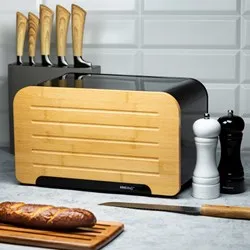 Метална кутия за хляб с капак дъска за рязане Черна 35 см