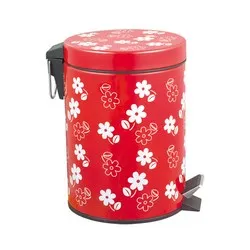 Кош с педал и вътрешна кофа червен с цветя 12 л