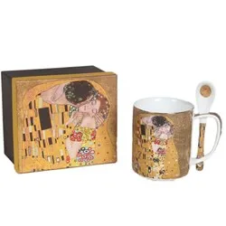 Чаша с лъжичка в подаръчна кутия Целувката на Густав Климт