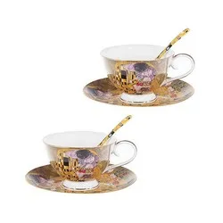 Комплект две чаши с чинийки и лъжички Целувката на Густав Климт