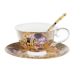 Комплект две чаши с чинийки и лъжички Целувката на Густав Климт