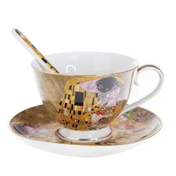 Комплект две чаши малки с чинийки и лъжички Целувката на Густав Климт