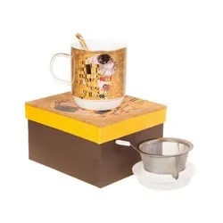 Чаша за чай с лъжичка цедка и капаче Целувката на Густав Климт