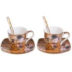 Сервиз от две чаши с чинийки и лъжички за кафе Целувката на Густав Климт