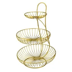 Фруктиера на три нива с кръгли кошници CHARM Златист