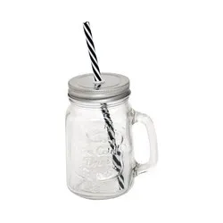 Буркан за коктейли с капачка и сламла 500 мл