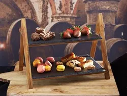 Щанд за сервиране на две нива с две каменни плочи 38 см