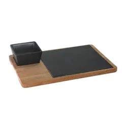 Комплект за сервиране дъска с каменна плоча и купичка за сос 30 см