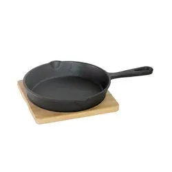 Мини тиганче кръг с бамбукова подложка за сервиране Ф 15 см