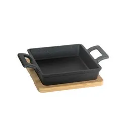 Мини тиганче квадрат с две дръжки и бамбукова подложка 13 см