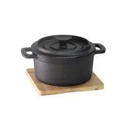 Мини тенджера кръг с бамбукова подложка Ф 10 см и Ф 14 см