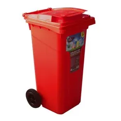 Кош казан за смет с колела за придвижване червен 120 л