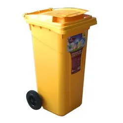 Кош казан за смет с колела за придвижване жълт 120 л