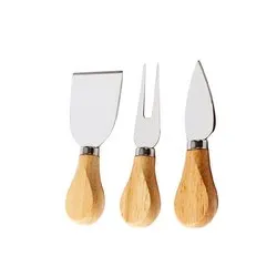 Комплект три броя прибори за сирена с дървени дръжки Натурал