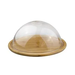 Бамбуков поднос за сервиране с прозрачен капак Ф 24 см