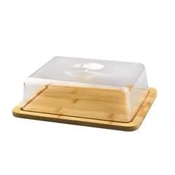 Бамбуков поднос за сервиране с прозрачен капак правоъгълен 24.5 см и 26 см